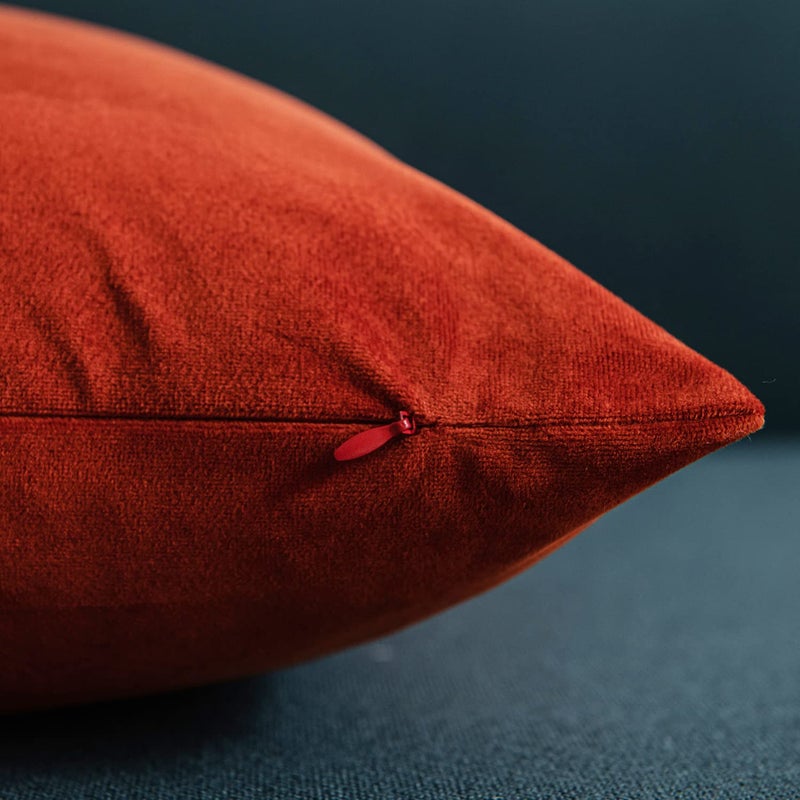 DEZENE Throw Pillow Covers 18x18 Burnt Orange: Pack of 2 Cozy Soft Velvet Square Modern Luxury Decorative Throw Pillow Cases for Sofa Couch Living Room Bed Home Decor - Image 2